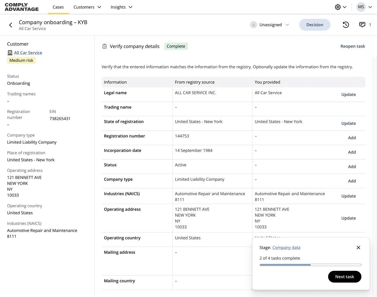 Case list with editing filters UI displaying a list of cases in a table, with a popover for editing the current filters
