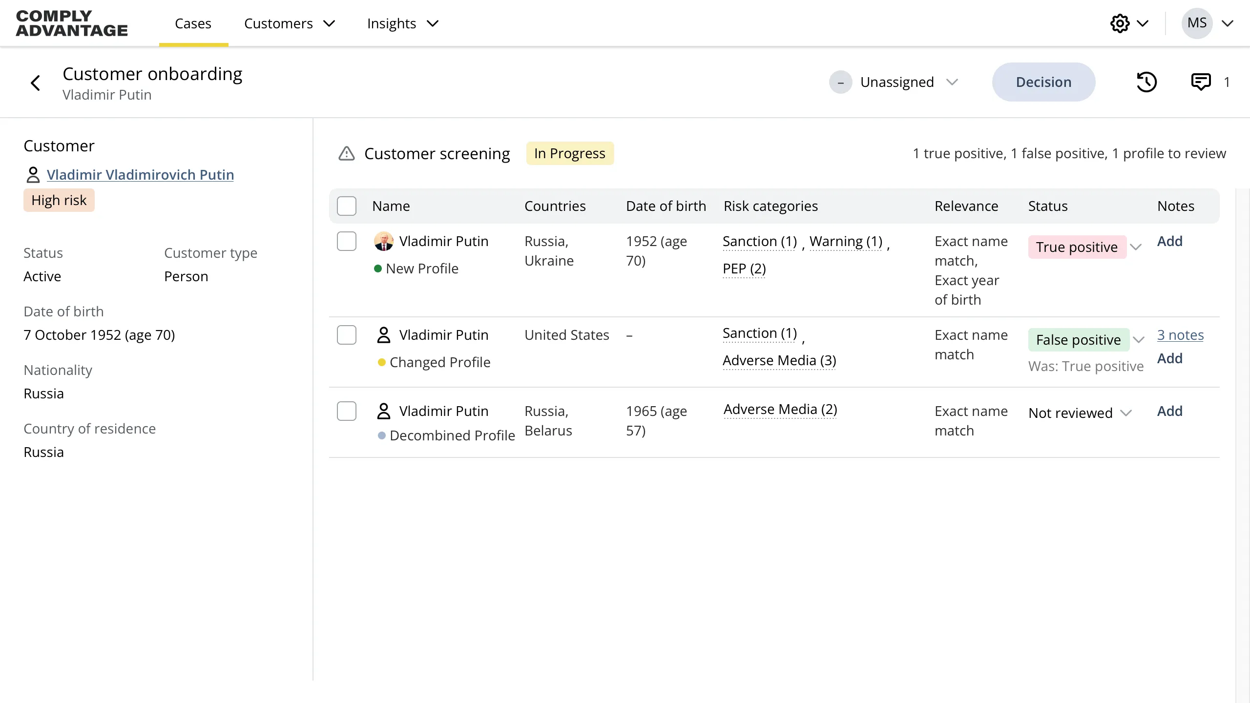 Case list with editing filters UI displaying a list of cases in a table, with a popover for editing the current filters