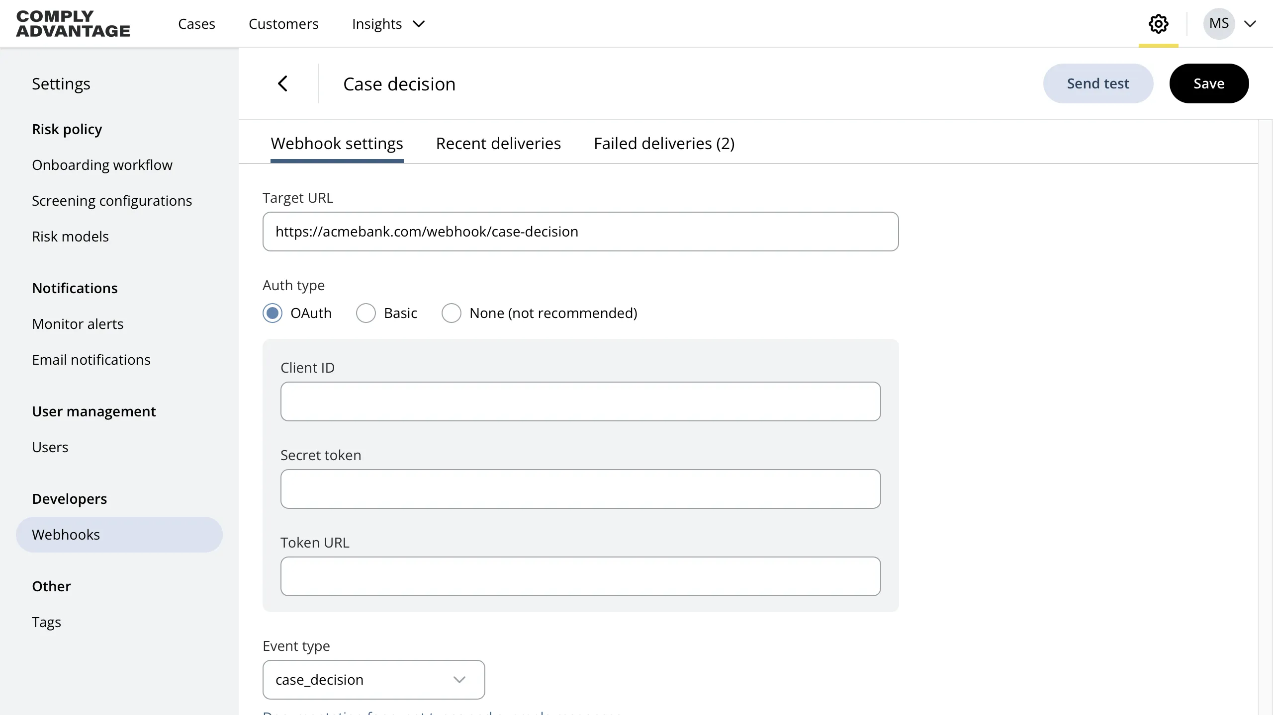 Case list with editing filters UI displaying a list of cases in a table, with a popover for editing the current filters