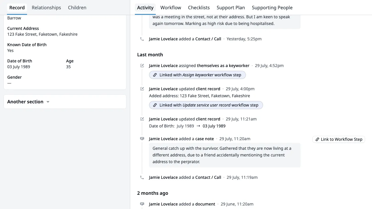 Activity linked directly to an action Activity linked directly to an action