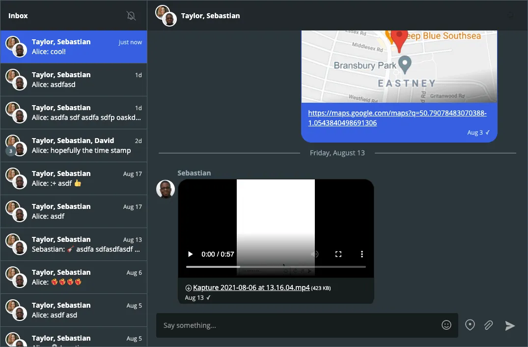 A chat UI with a dark theme