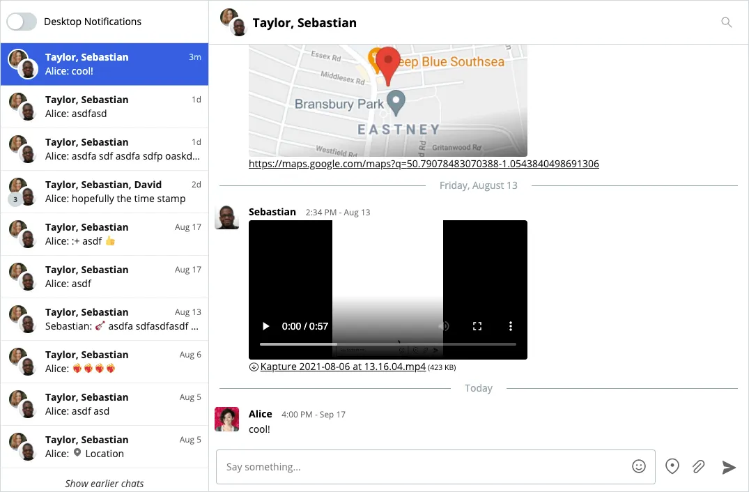 A chat UI with a teams-like theme